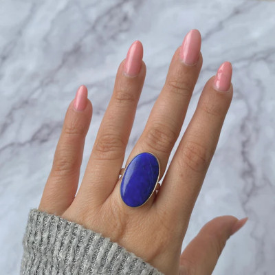Beautiful Sterling Silver Statement Lapis Rings: 