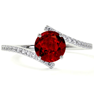 Ruby Round Bypass Women Ring With Prong Set Diamonds: 