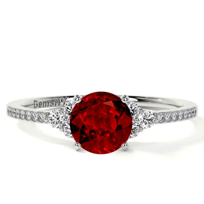 Unique Round Ruby Engagement Ring with Diamond Cluster: 