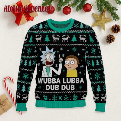 Funny Moment In Rick And Morty Wubba Lubba Dub Dub Ugly Christmas Sweater: 