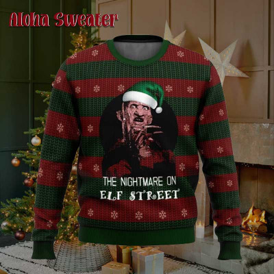 Elf Street Freddy Krueger Santa Ugly Christmas Sweater: 
