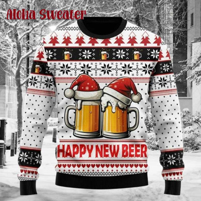 Fashion Beer Happy New Beer Ugly Christmas Sweater: 