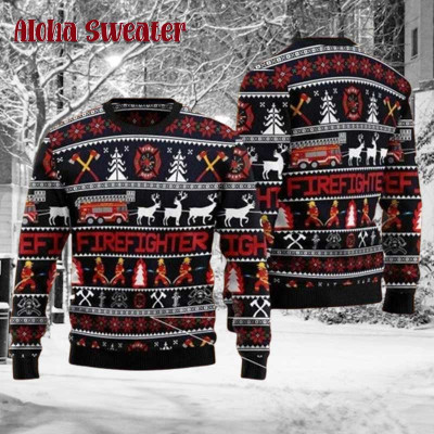 Fire Truck Xmas Firefighter Ugly Christmas Sweater: 
