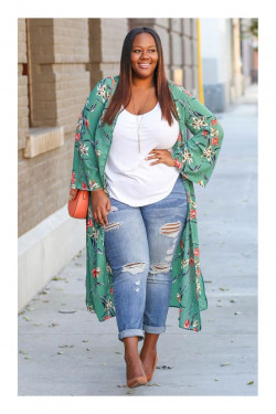 Trajes de primavera para mujeres con curvas, kimono con jeans rasgados, vestidos de vacaciones de verano de moda,: 