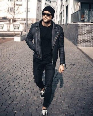 Men black leather jacket  men's clothing, leather jacket, men's style, t-shirt: 