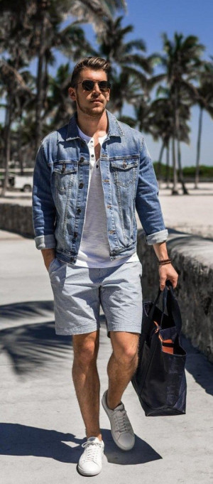 Blue and white clothing ideas with jeans, denim, shorts, jacket, dress shirt: 