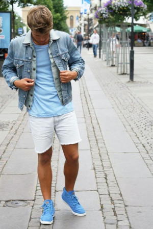 Denim jacket outfit denim shorts men: 