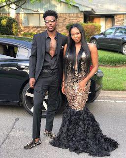 Look at her, absolutely stunning in black sequins, with her handsome beau by her side!: party outfits,  Sleeveless shirt,  Petite size,  Black Couple,  Black Couple Homecoming Dresses,  Prom Suit  