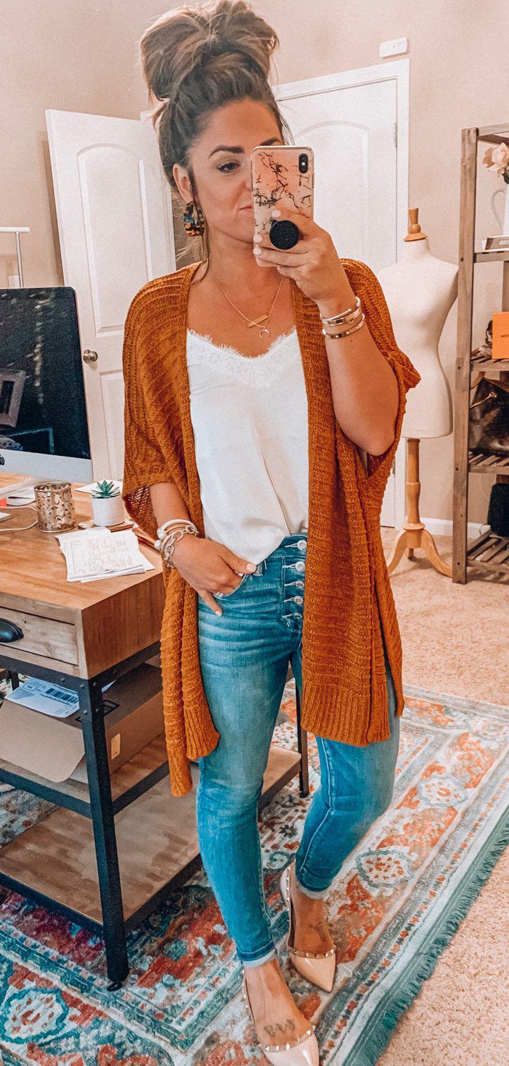 cárdigan naranja #verano #estilo de trajes: trajes de verano,  traje de mameluco  