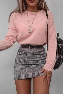 Outfit con falda rosa a cuadros, Ropa casual: Atuendos Con Botas,  cuadros completos,  trajes de negocios  