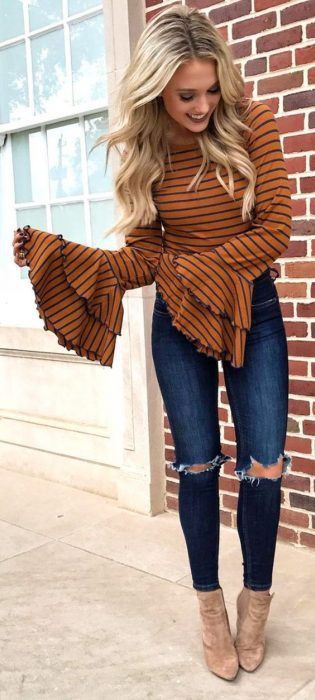 Lindos atuendos para el invierno, Ropa de invierno: trajes de invierno,  Jersey navideño,  Atuendos Informales,  Atuendo de blusas con mangas acampanadas  