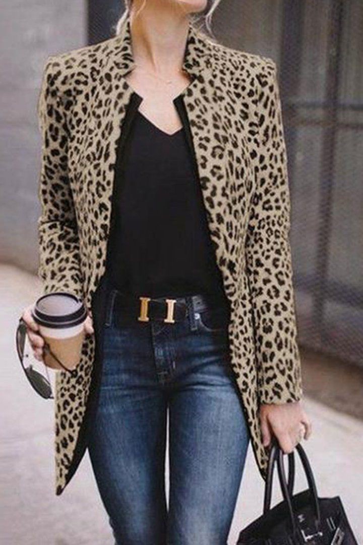 Traje de oficina de abrigo de leopardo, moda callejera, estampado animal, camisa de vestir, chaqueta de traje, ropa casual
