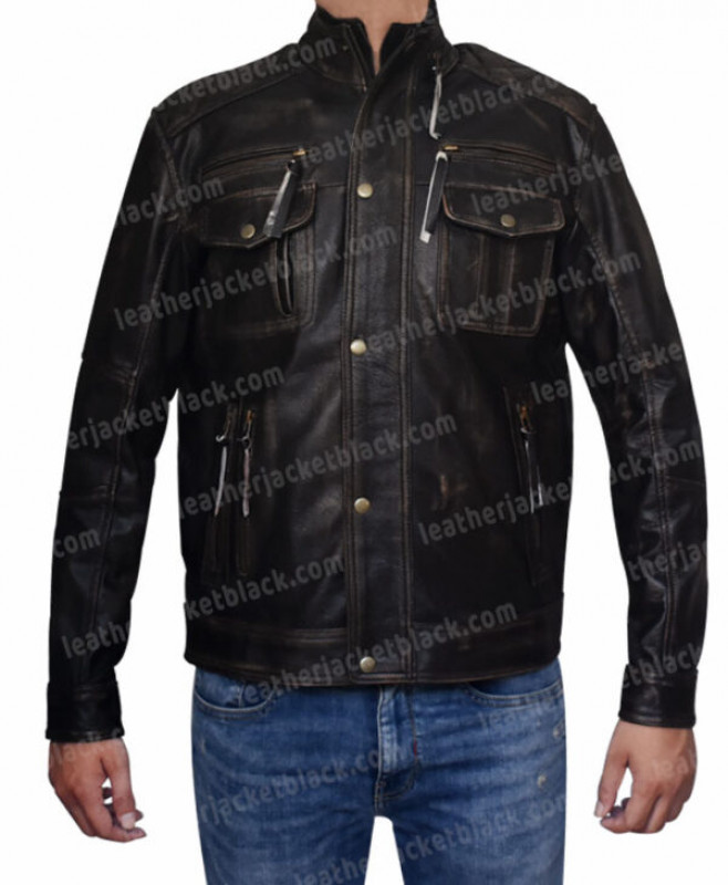 Hombres Cafe Racer Acolchado Marrón Oscuro Biker Chaqueta De Cuero Real