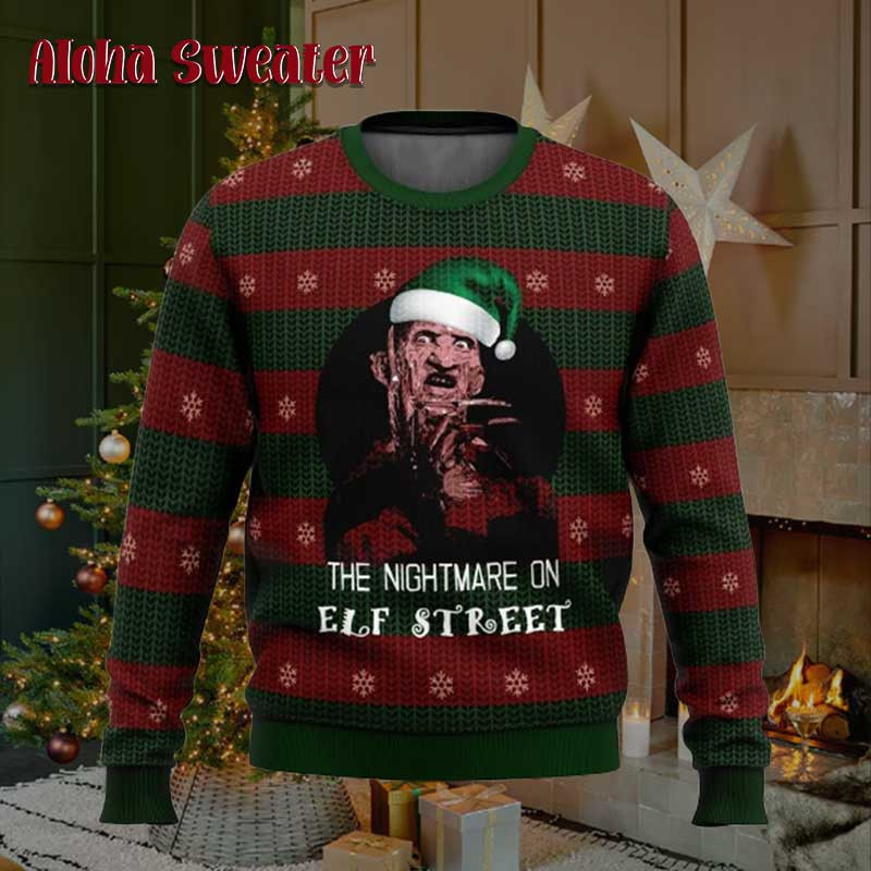 Elf Street Freddy Krueger Santa Ugly Christmas Sweater