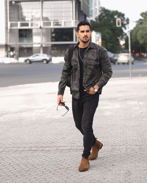 Outfit style with jeans, denim, jacket, dress shirt, leather jacket
